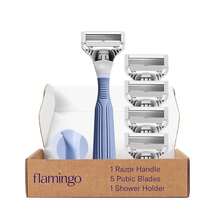 Flamingo Pubic Hair Razor For Women, Shaving Kit, 1 Pubic Razor Handle, 4 Five-Blade Refills, 1 Shower Holder, Starter Set, Full Kit - Razor Set - 查看 1