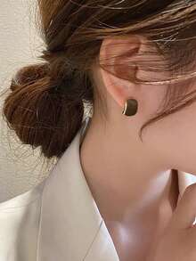 1 对简约几何方形复古棕色法式优雅别致百搭女士时尚耳钉 - 棕色 - 查看 5
