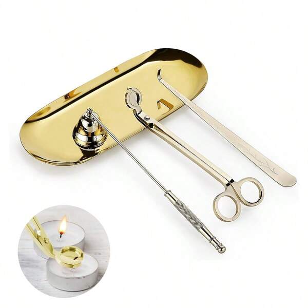 4 In 1 Black/Golden Candle Tools Set Candle Wick Trimmer, Candle Wick Snuffer, Candle Wick Dipper, Stainless Steel Candle Cover Tools Kit Candle Accessory Set, Durable Rust-Resistant Design For Candle Lovers