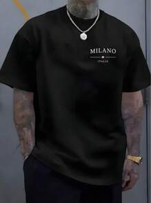Camiseta casual de verano para hombres con estampado de letras y de Milán a la moda