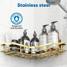 3 Pack Corner Shower Caddy Adhesive Organizer Pink  Adhesive Shower Organizer For Bathroom Storage, Rustproof Stainless Steel Shower Shelves, No Drilling, Space-Saving Shower Rack Shelf For Inside Shower, Pink - L-shaped Gold Of 2 - View 6