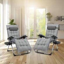 Sun Lounger Set Of 3, Garden Lounger, Folding Deck Chair, Load Capacity 160KG, Removable Seat Cushion, Adjustable Backrest, Neck Pillow And Cup Holder, Outdoor Armchair, Beach Lounger - 灰色 - 查看 2