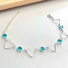Heart Bracelet With Stone Plated In 925 Silver Anti-Allergic (23cm With Extender) - 淺藍色 - 查看 2