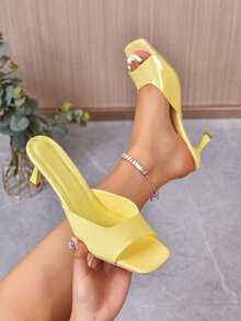 Dép xỏ ngón cao gót mới, thời trang thoải mái, đa năng, thanh lịch, gót vuông, hở mũi, gợi cảm, dép xỏ ngón cho nữ, mùa hè - Màu vàng - Xem 6
