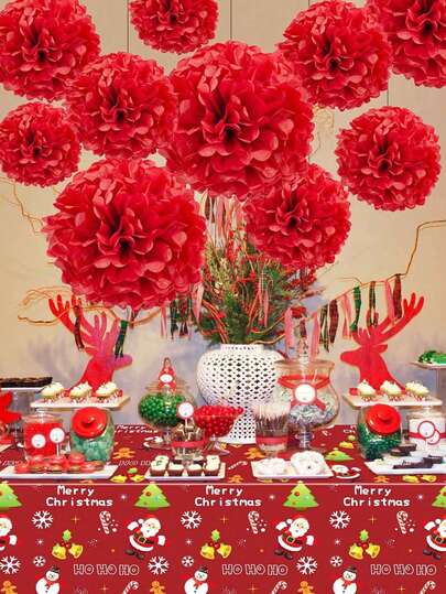 10 piezas/20 piezas Bolas de flores de papel decorativas para fiestas de Acción de Gracias, Navidad y otoño, bolas de flores de papel rojo y negro, decoración de fondo para fiestas de cumpleaños, adecuadas para Navidad, temporada de cosecha, fiestas, aniversario, San Valentín, decoración de bodas