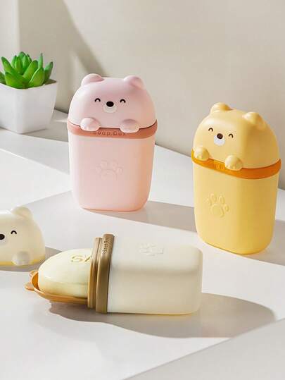 1pc Cute Bear Design Soap Box, Daily Outdoor Travel Drainage Soap Holder Container, New Model Sealed Soap Case, Essential Living Supplies For Trips