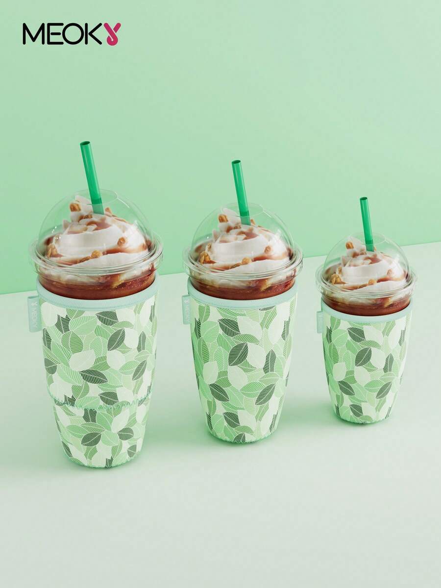 Meoky 3 Packs Reusable Sleeves For Iced Coffee & Soda Cup, Insulated Neoprene Sleeves For Iced & Hot Drinks - Green - View 1
