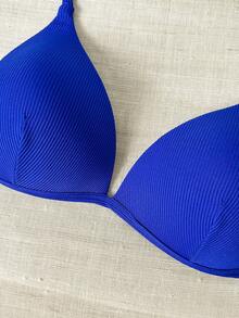 1pc Navy Blue Striped Casual Camisole, Versatile Bralette Bikini Top - Royal Blue - View 4