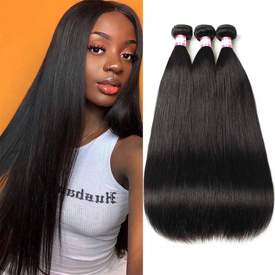 10A Straight Bundles Human Hair 20 22 24 Inch Unprocessed Brazilian Virgin Hair Bundles Straight Hair 3 Bundles Weave Bundles Human Hair Extension - Natural Black - 查看 1