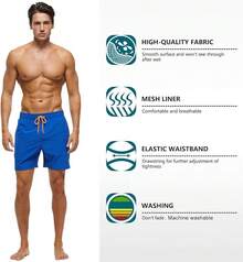 Bañadores para hombres de secado rápido con bolsillos con cremallera y forro de malla - Azul profundo - Ver 3