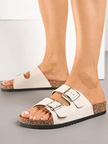 Women's Adjustable Buckle Design Casual Versatile Slide Sandals - Beige - View 1