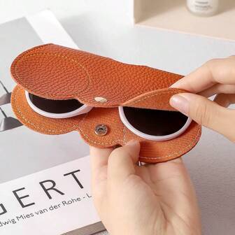 Glasses Case, Leather Portable Sunglasses Holder With Keychain Clip For Purse And Travel Use