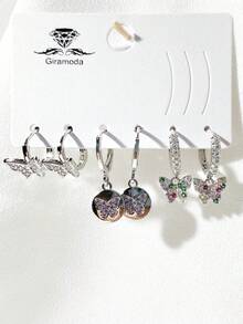 Kit Of 3 Earrings Studded With Zirconia Stone, Small Hoop, Heart Pendant, 18k Gold Plated And 925 Silver - 52 - 查看 2