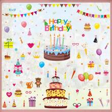 4pcs/Set Birthday Party Window Decorative Sticker Kit, PVC Removable Holiday Atmosphere Stickers, Balloon Cake 3D Wall Decals For Kids Room/Classroom, Christmas & Halloween Home Decor Gift Set