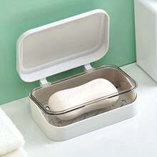 1 件塑料矩形肥皂盒，带盖肥皂容器，便携式肥皂盒，带盖肥皂架，浴室排水肥皂盒，浴室配件返校