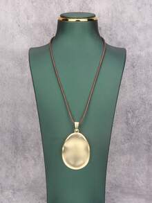 1 件简约个性化时尚椭圆形金合金和棕色蜡绳串珠项链，男女通用项链，送给男朋友/女朋友的礼物 - 臘繩 - 查看 9