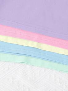 5pcs/Set Girls' Casual Solid Color Comfortable Knit Fabric T-Shirt Outdoor Sets, Spring/Summer - Multicolor - View 5