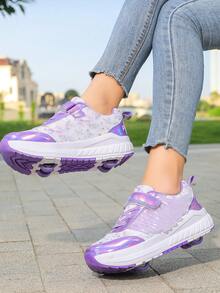 Boys/Girls/Teens Minimalist Hook & Loop Roller Skates, Quick Sliding, Convenient Slip-On/Off 4-Wheel Design, Detachable, Casual Sports Shoes - Purple - View 8