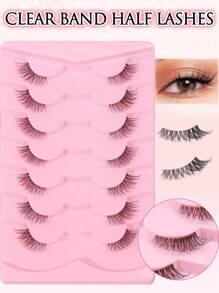 7 Pairs Half Lashes Natural Look With Clear Band Wispy Fluffy Cat Eye Look Natural Short Accent Lashes End Lashes Corner Eyelashes 3/4 Lashes Reusable Lashes Pack Strip Lashes,Lashes,Eyelashes,Fake Lashes