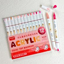 Set de regalo de 12 colores de bolígrafo de marcador acrílico de punta doble para estudiantes, arte DIY, graffiti, pintura, suministros escolares, vuelta al cole