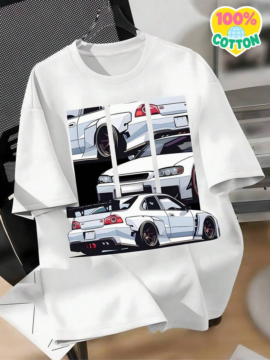 4-15 years old boys' T-shirts + cotton T-shirts + shipped from Mexico + high-quality breathable fabric + sporty short-sleeve round-neck casual boys' T-shirts + boys' summer round-neck short-sleeve T-shirts cotton printed tops Car - Blanco - Ver 1