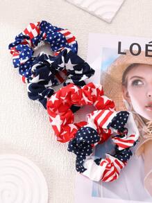 8 pièces Accessoires de cheveux pour la Fête de l'Indépendance - Pinces à cheveux et chouchous dans les couleurs rouge, blanc et bleu avec motif d'étoile. Pinces à cheveux et chouchous pour femmes, élastiques, accessoires de cheveux.