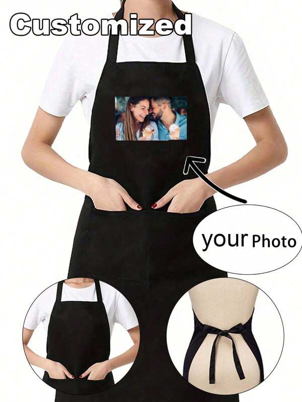 Benutzerdefinierte Foto-Schwamm Schwarze Küchen-Kochschürze, moderne Polyester-ölabweisende Schürze, personalisierte Paar Schürze, personalisierte Küchenschürze, nordischer Heimat-Schürze, personalisierte Kochbekleidung, staubdichte Kochschürze, Hochzeits-Party-Schürzen