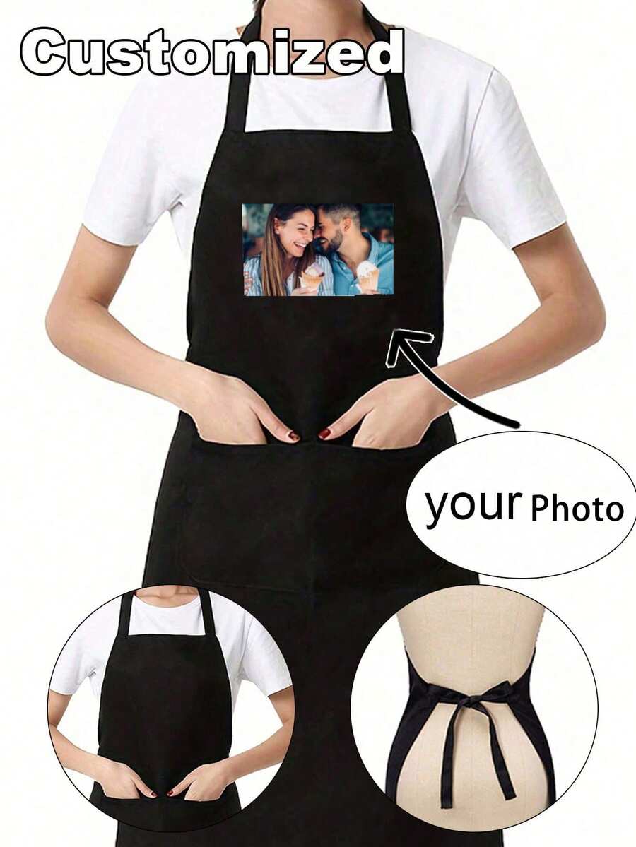 Custom Photo Sponge Black Kitchen Cooking Apron, Modern Polyester Oil-Proof Apron,Custom Couple Dawg, Custom Kitchen Apron,Nordic Home Apron,Personalized Cooking Apparel,Dustproof Chef Apron,Wedding Party Aprons,Home Harmony - Multicolor - View 1