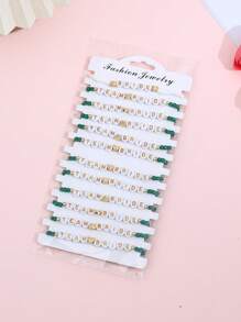 12 Stücke/Set stapelbare Buchstaben, Herz & Perlen Elastische Armband Set, Mehrschichtiges Charm Armband für Bräute, Brautjungfern, Hochzeit, Abschlussball, Party, Geschenk