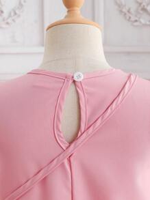 Vestido para niñas, vestido de verano, Vestido rosa de malla de moda para chicas, Vestir de princesa con decoración de dobladillo de encaje + Decoración de cordón, Incluye bolso, Vestimenta de fiesta para exteriores, vacaciones, viajes