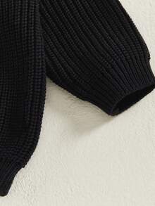 Boy Girl Halloween Sweater Cat Pattern Long Sleeve Crew Neck Knitwear Loose Pullover - 黑色 - 查看 7