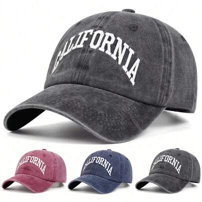 1顶男士加州刺绣棒球帽，复古水洗户外防晒可调节休闲帽，适合春季、秋季、旅行、海滩。