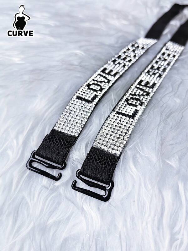 Plus Size LOVE Rhinestone Dekorowane Odpinane Ramiączka Bielizna Biustonosz Akcesorium, Seksowne i Efektowne