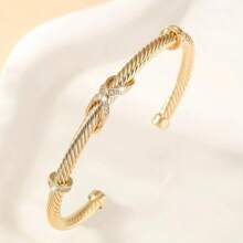 1pc Middle Eastern Style Adjustable Threaded Bangle Bracelet With Zirconia Stones, Suitable For Birthday, New Year Gift