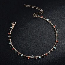 1 pandantiv colorat cu ciucure de orez cu mărgele, ornament pentru picior, lanț de aur lucrat manual cu mărgele de orez, ornament pentru brățară de mână și picior pentru femei - Colorat - Vizualizare 2