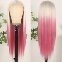 Gorgeous Ombre Blue Synthetic Lace Front Wigs 26 Inch Pre Plucked Long Straight Hair Wigs Glueless Blue White Ombre Colored Wigs Soft Christmas Wigs Heat Resistant Ombre Blue Lace Front Wigs For Fashion Women Perfect For Daily Wear & Parties - 漸層粉紅色 - 查看 5