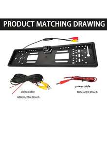 4/8/12 LED Cámara de visión trasera para automóvil con marco de matrícula europeo, visión nocturna y cámara de respaldo - Negro - Ver 7