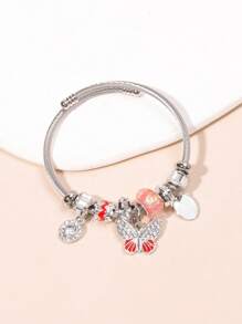 1pc Teddy Bear Coin Pouch Decorated Bracelet, Beaded Butterfly Charm Bracelet, Student Jewelry