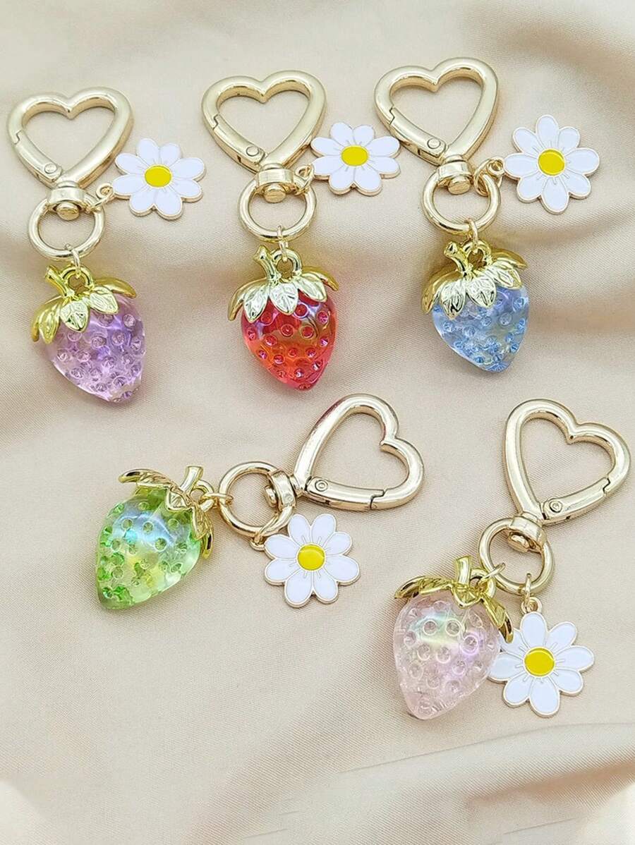 1 pezzo Portachiavi a forma di cuore con fragola, carino e personalizzato, accessorio creativo nuovo per borse, ciondolo