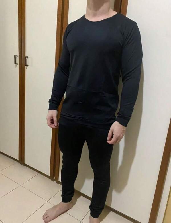 Conjunto Masculino Blusa Camiseta Calça Térmica Flanelada Segunda Pele Frio Vento  Gola Redonda    Manga Comprida
