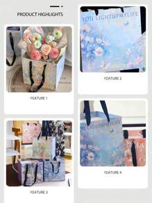 2 Stücke/5 Stücke modischer großer Blumen Geschenktüte im Ins-Stil, enthält Grußkarten, Ins-Stil, luxuriös, hochwertig, Geschenktüte, geeignet für Wohndekoration, Hochzeitsgeschenke, Hochzeitsjahrestags-Geschenke, Geschenke für die Freundin, Muttertagsgeschenke, Valentinstags-Geschenke, Geburtstagsgeschenke, Hochzeitsfeiern.