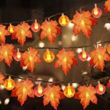 New LED Autumn Simulation Maple Leaf Pumpkin Light String, Battery Powered (Excluding Battery) Suitable For Halloween, Thanksgiving, Christmas, Yard Decoration Lights