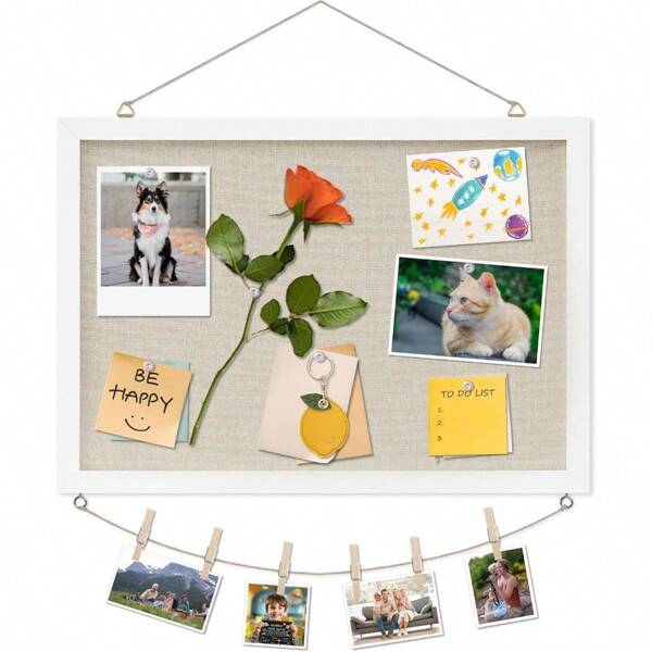 Cork Board With Linen WhiteBulletin Board 17x12 Hanging Corkboards For Office Home School Message Board Or Vision Board Decoration.