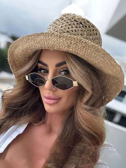 Fashion Polygonal Women Vintage Brand Rhombus Ladies Shades Unique Metal Frame Punk Eyewear For Men. (Please Note That The Glasses May Have Minor Defects As It Is A Budget Item.)