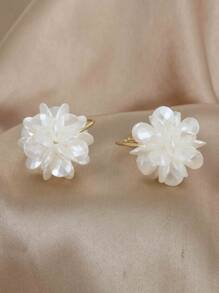 1 Pair 3D Faux Pearl Flower Earrings, Suitable For Everyday Wear