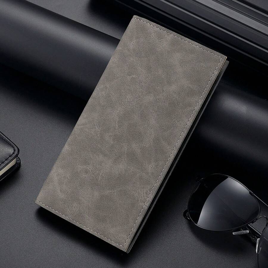 Japanese  Matte Wallet, Card Case In One, Men's Ultra-Thin Short Wallet, Soft Leather Wallet, Multi-Slot Wallet - Long Retro Dark Gray - View 1