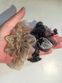 1pc (Random Color) Faux Pearl Flower Scrunchie, High-End Versatile Mori Style Cute Hair Tie, High Elasticity Rubber Band Back To School