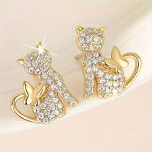 2025 New Women's Fashion Cat Earrings - Shining Synthetic Cubic Zirconia, Nickel-Free Copper Material, Suitable For Daily Wear And Party Gifts