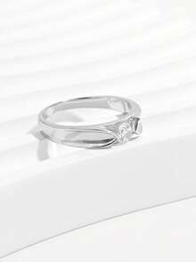 Vaerine 1 件优雅、时尚、经典、简约闪亮 925 纯银圆形方晶锆石戒指，适合女性、订婚、婚礼、约会、派对、礼物 - 銀色 - 查看 3