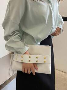 Women's Vintage Clutch Purse,Fashionable Solid Color Rivet Clutch Purse, Simple And Stylish Envelope Bag With Rivet Inlay Design Handbag For Work, Commuting, Dating, Parties